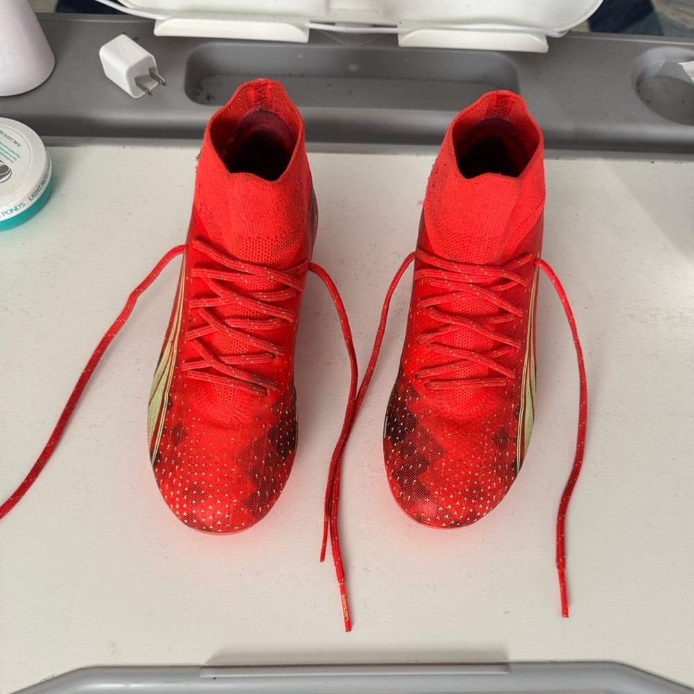 Puma Kids Cleats in Red and Yellow